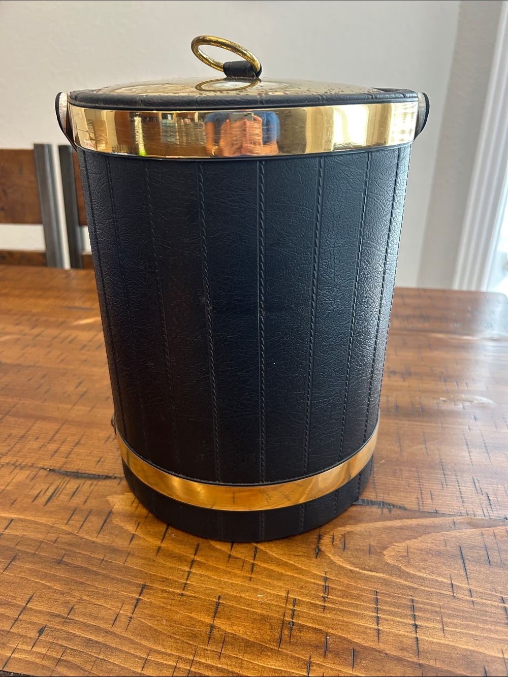 Kraft ware Black Faux Leather Ice bucket with Gold Accents